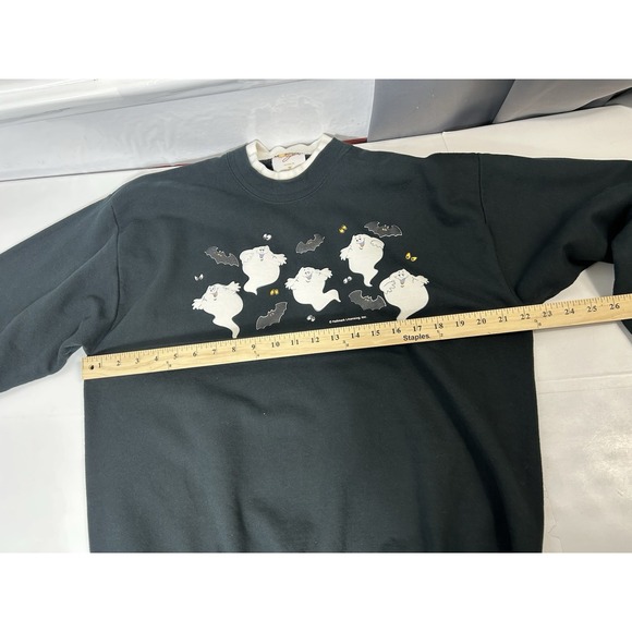 Hallmark Vintage Halloween Sweatshirt Ghosts Bats Black Size Large Made USA - Picture 8 of 13